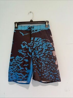 Batman Black and Blue Swim Trunks with Graphic Bat Motif